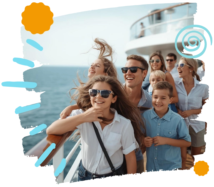 Group enjoying ocean breeze on cruise ship deck