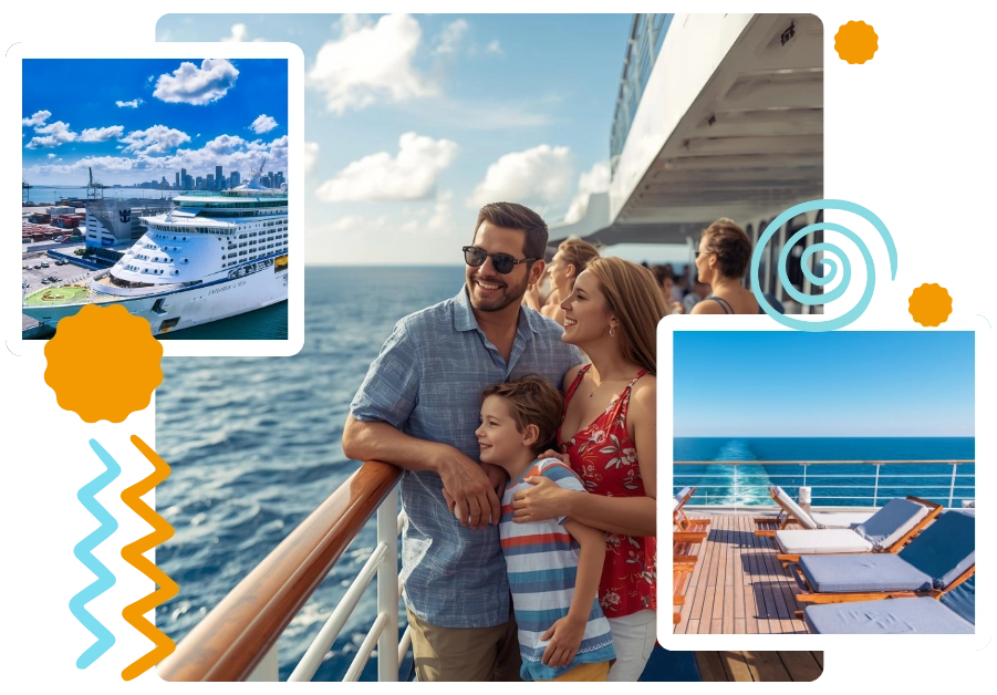 Family enjoying ocean views on cruise ship deck